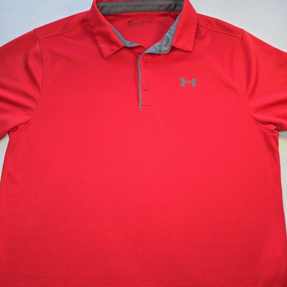 Under‎ Armour Tech Polo Shirt Mens XL Red Performance HeatGear Golf Loose Fit